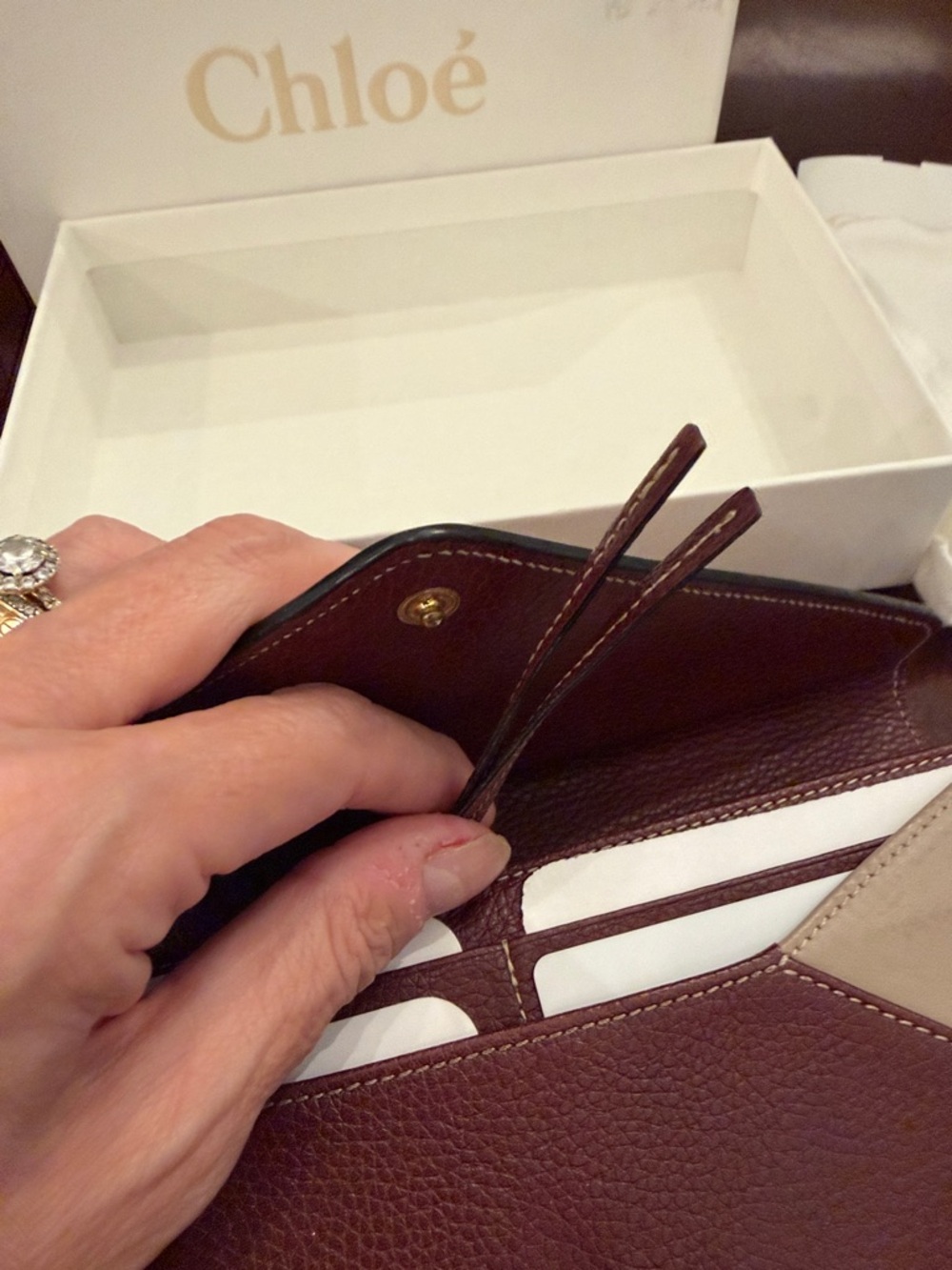 Chloé Colorblock Leather Envelope Wallet in Pink, Taupe & Burgundy - Picture 6 of 12